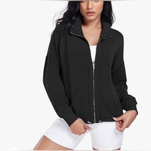 Long Sleeve High Neck Athletic Tops, sweatshirt M